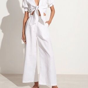 FAITHFULL THE BRAND NWT Circa White Wide Leg High Waist Linen Pants Trousers
